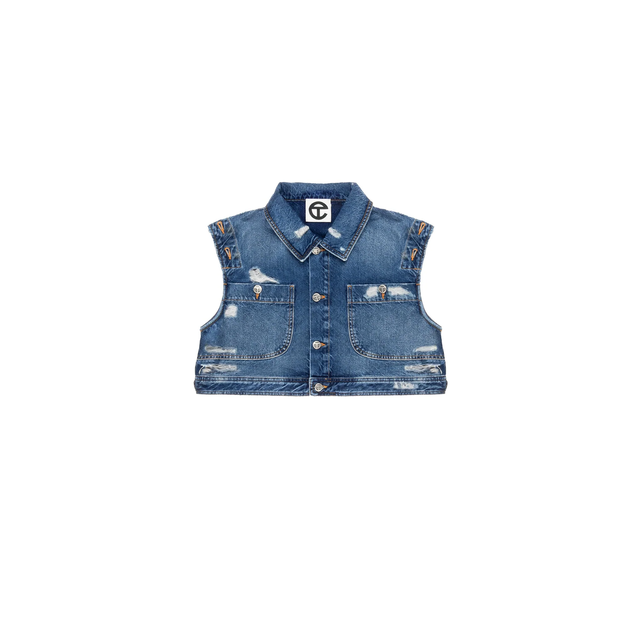 Cropped Detachable Jean Jacket - Distressed Blue