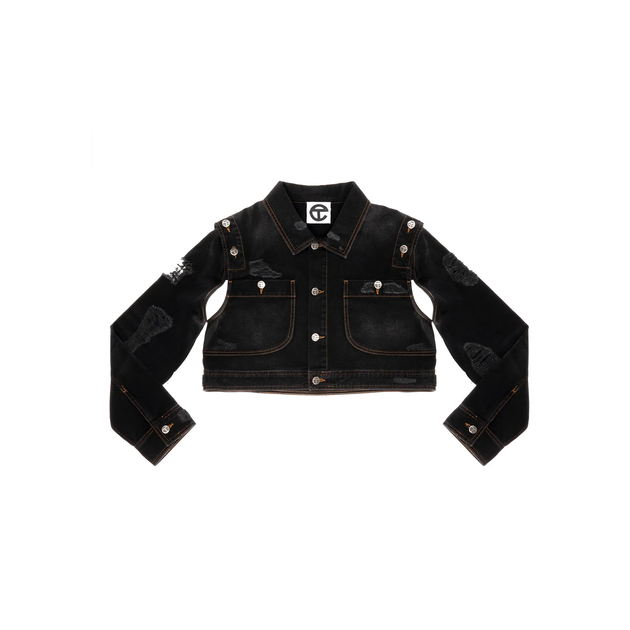 Cropped Detachable Jean Jacket - Distressed Black