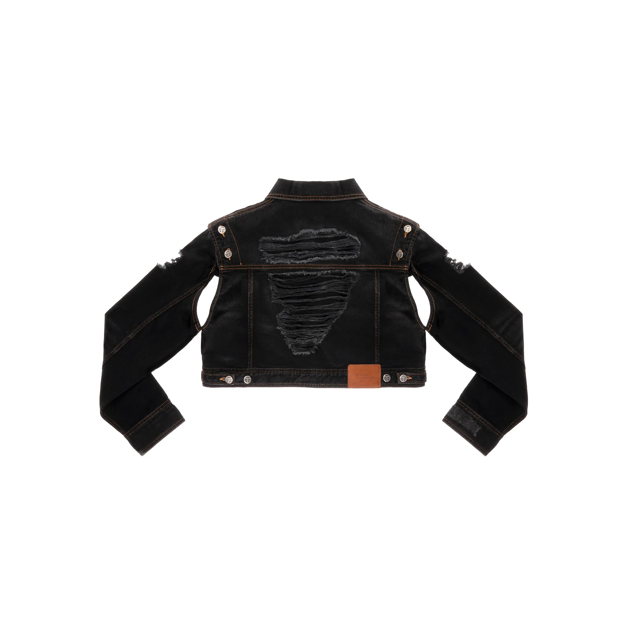 Cropped Detachable Jean Jacket - Distressed Black