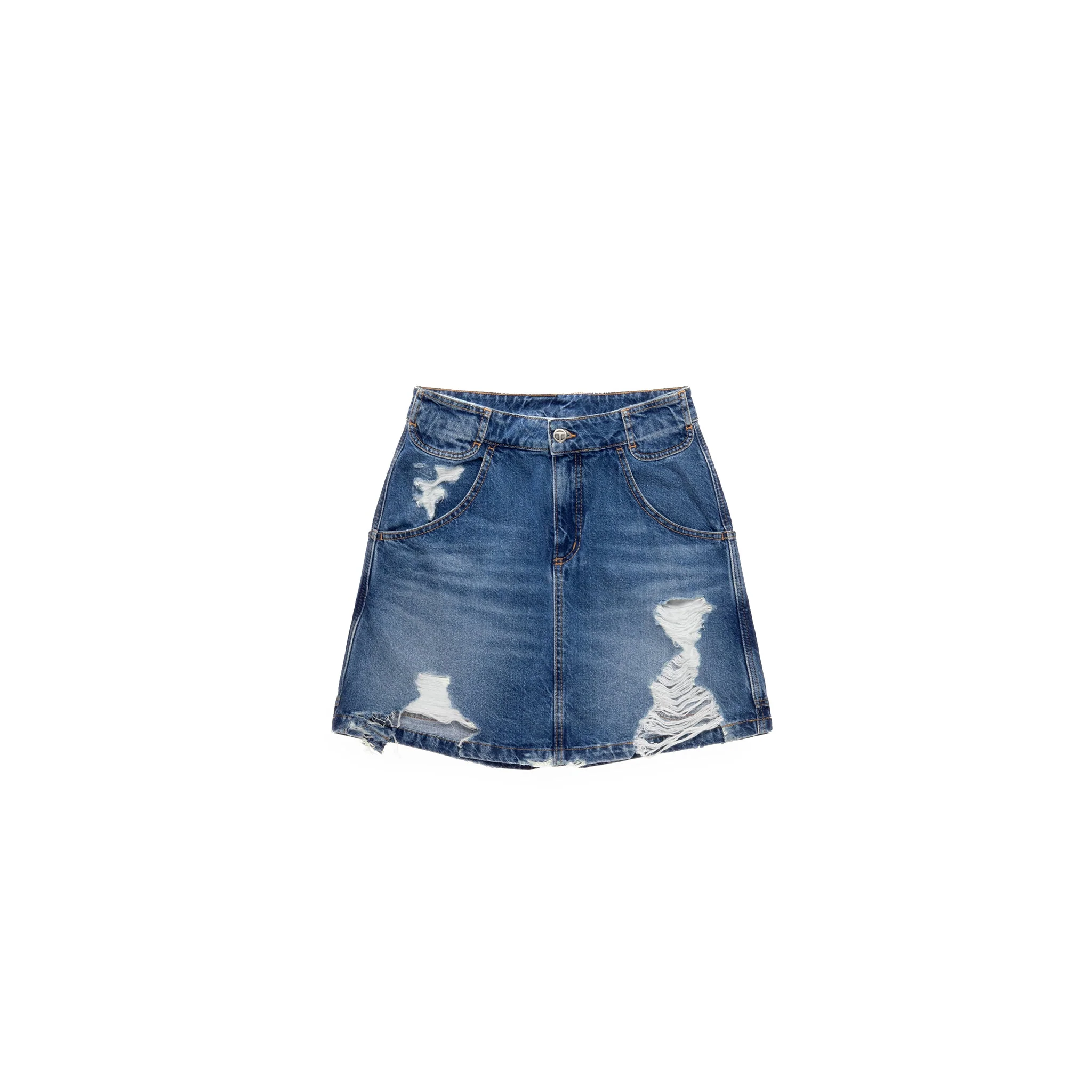Short Jean Skirt - Distressed Blue
