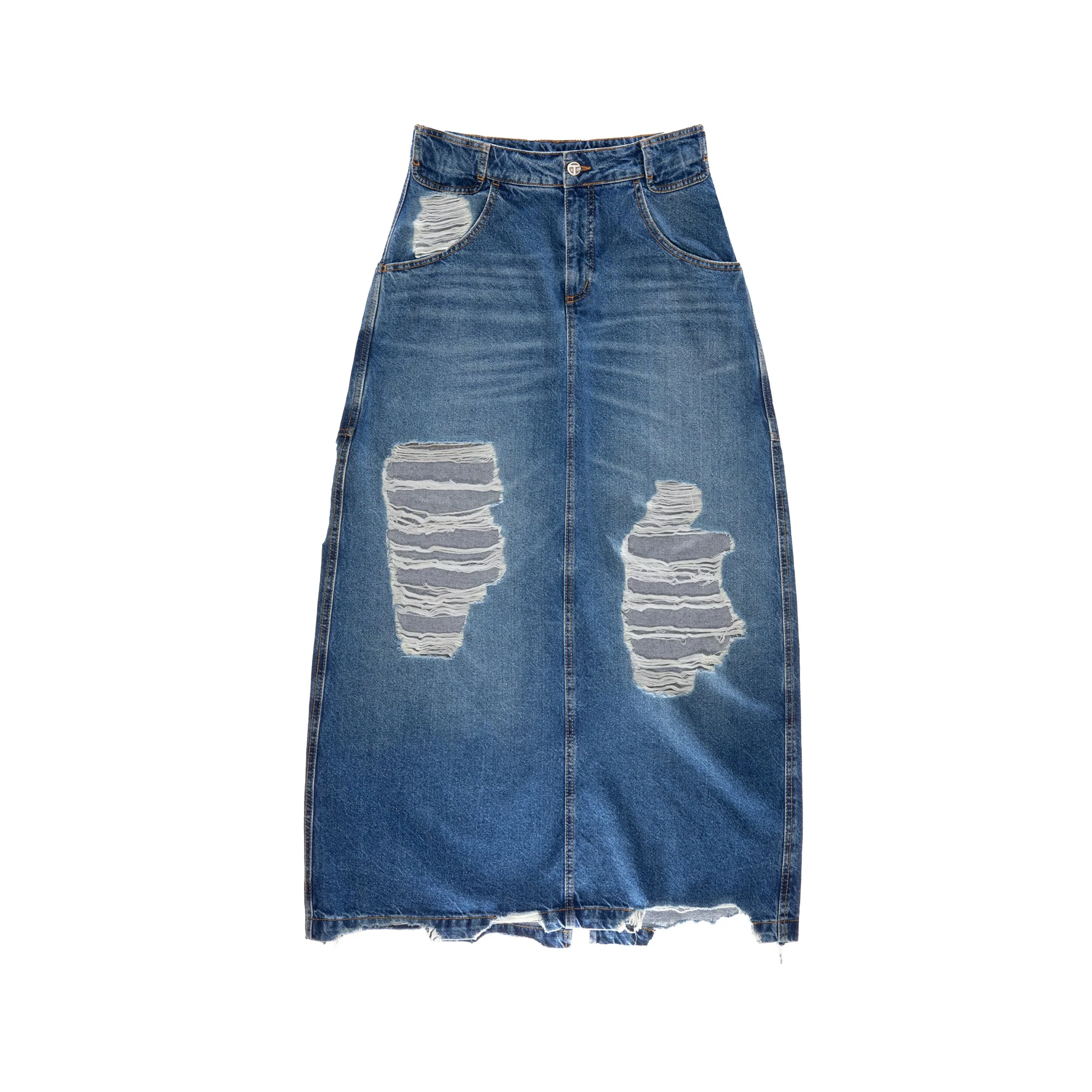 Long Jean Skirt - Distressed Blue