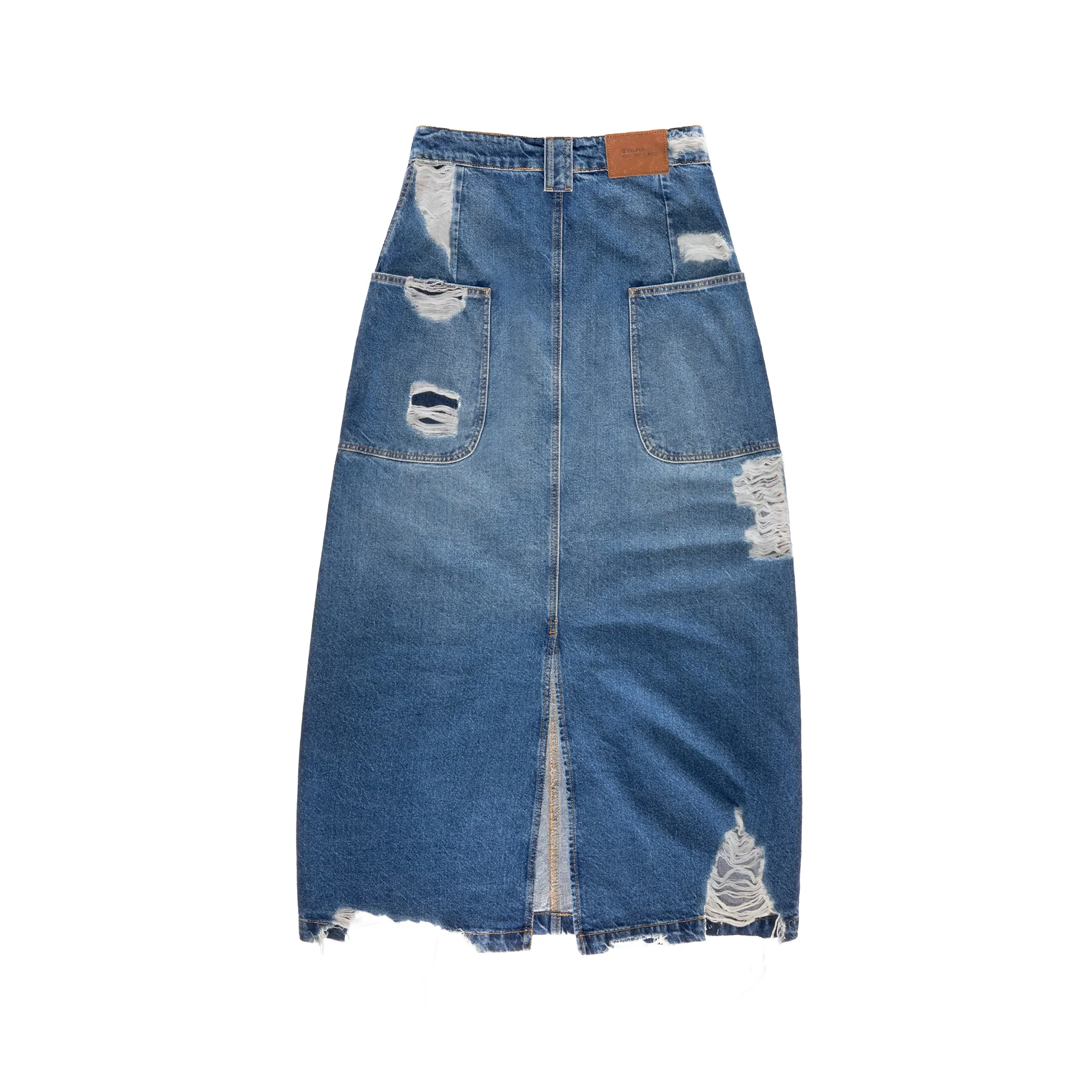 Long Jean Skirt - Distressed Blue