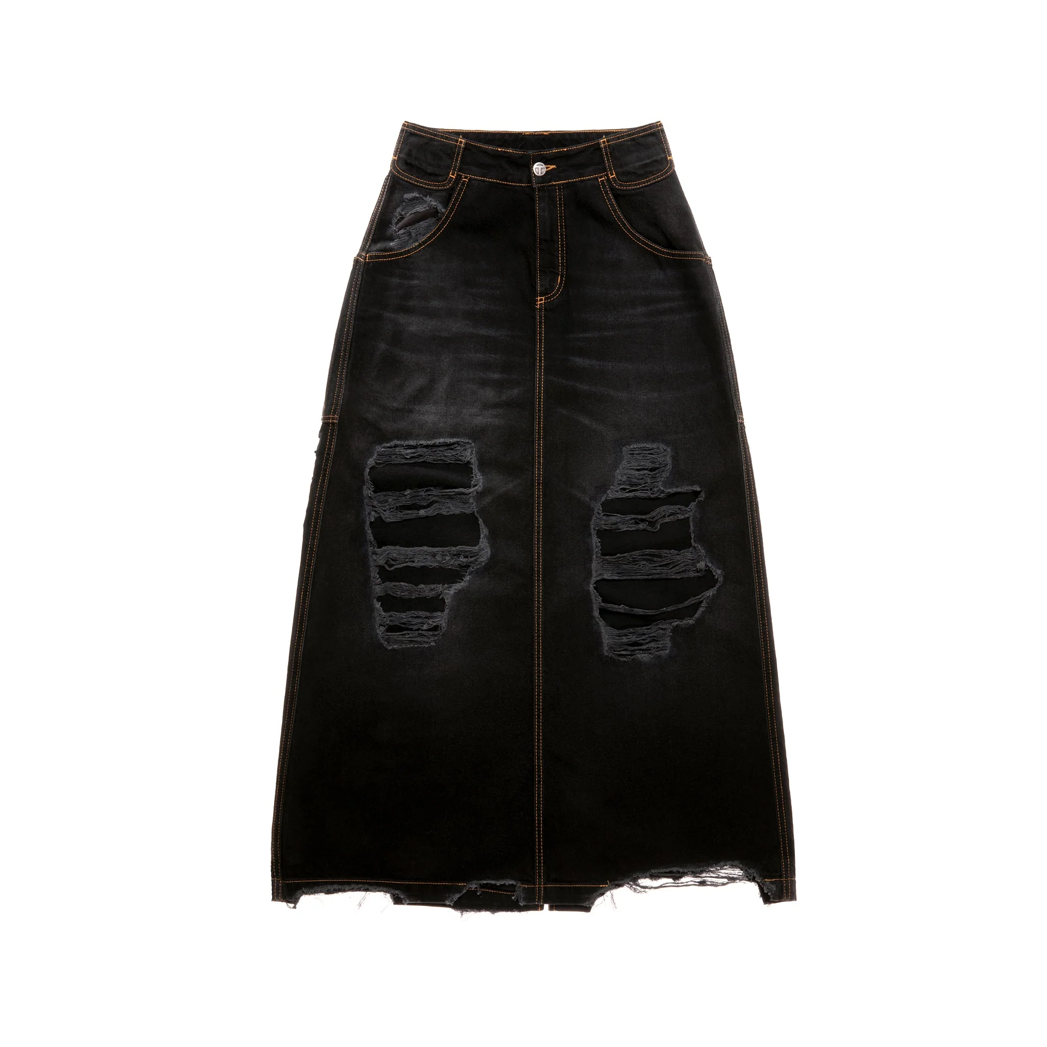Long Jean Skirt - Distressed Black