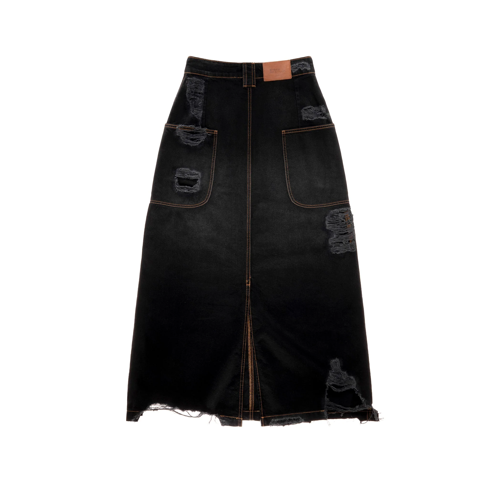 Long Jean Skirt - Distressed Black