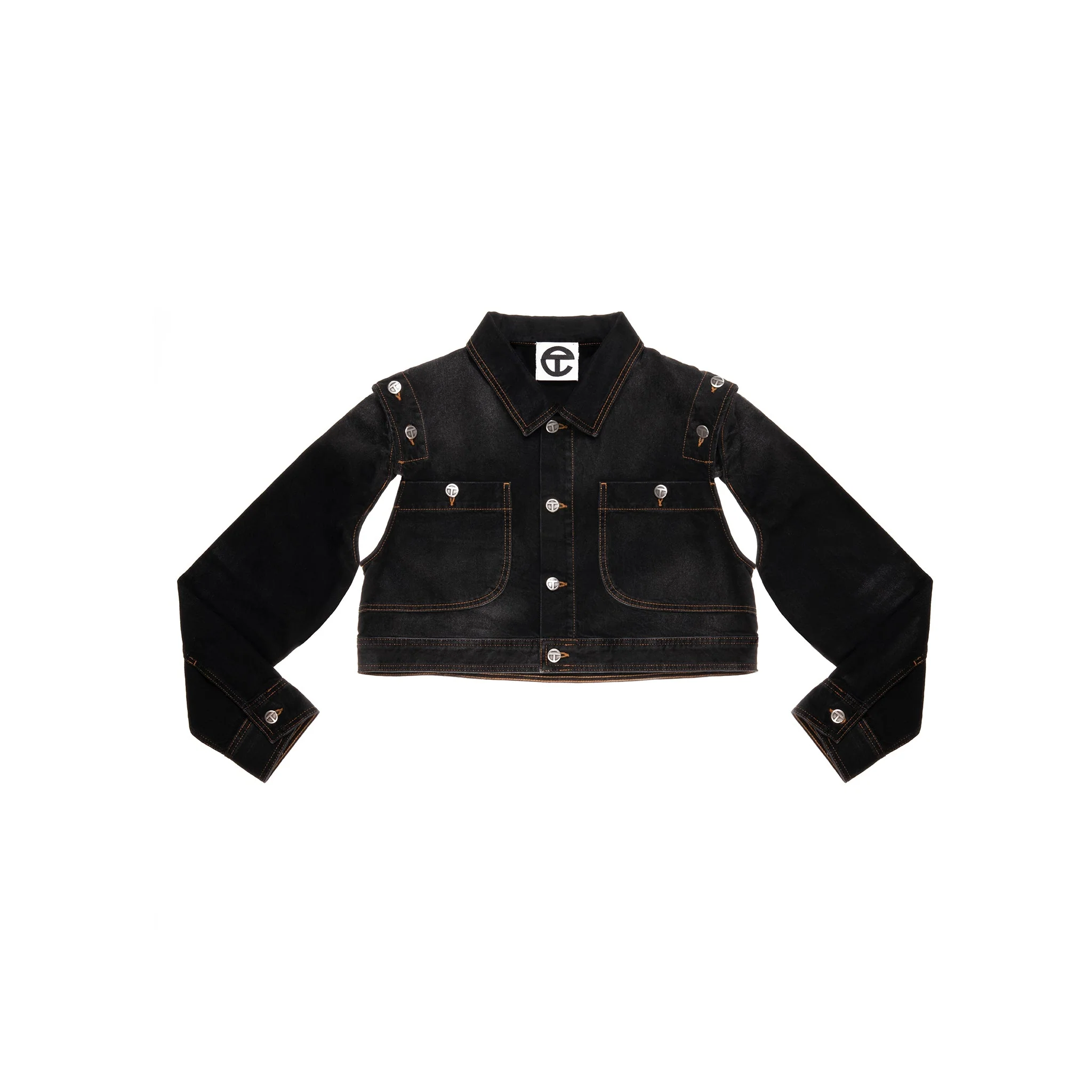 Cropped Detachable Jean Jacket - Black