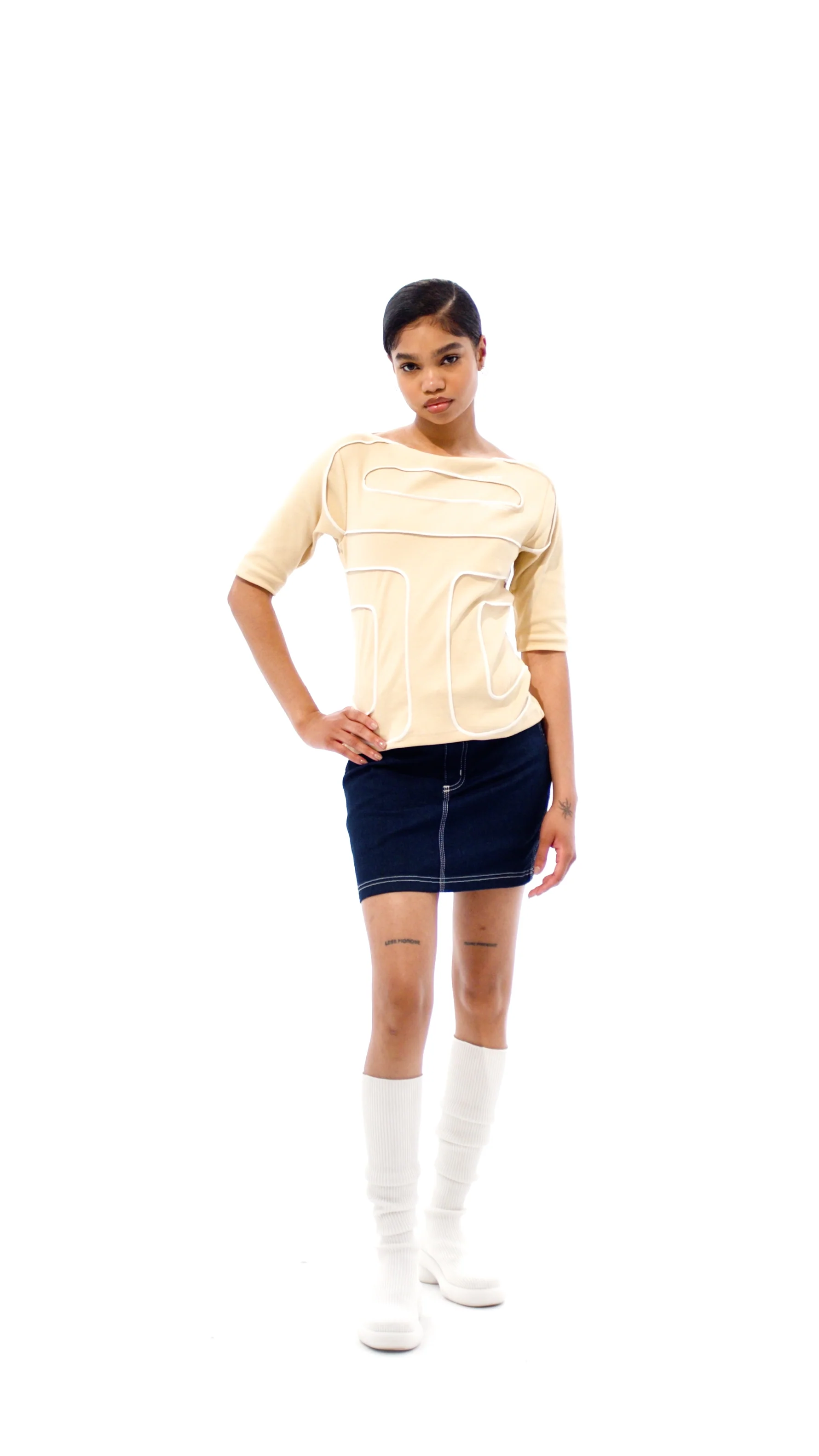 Logo Rib Boatneck - Cream