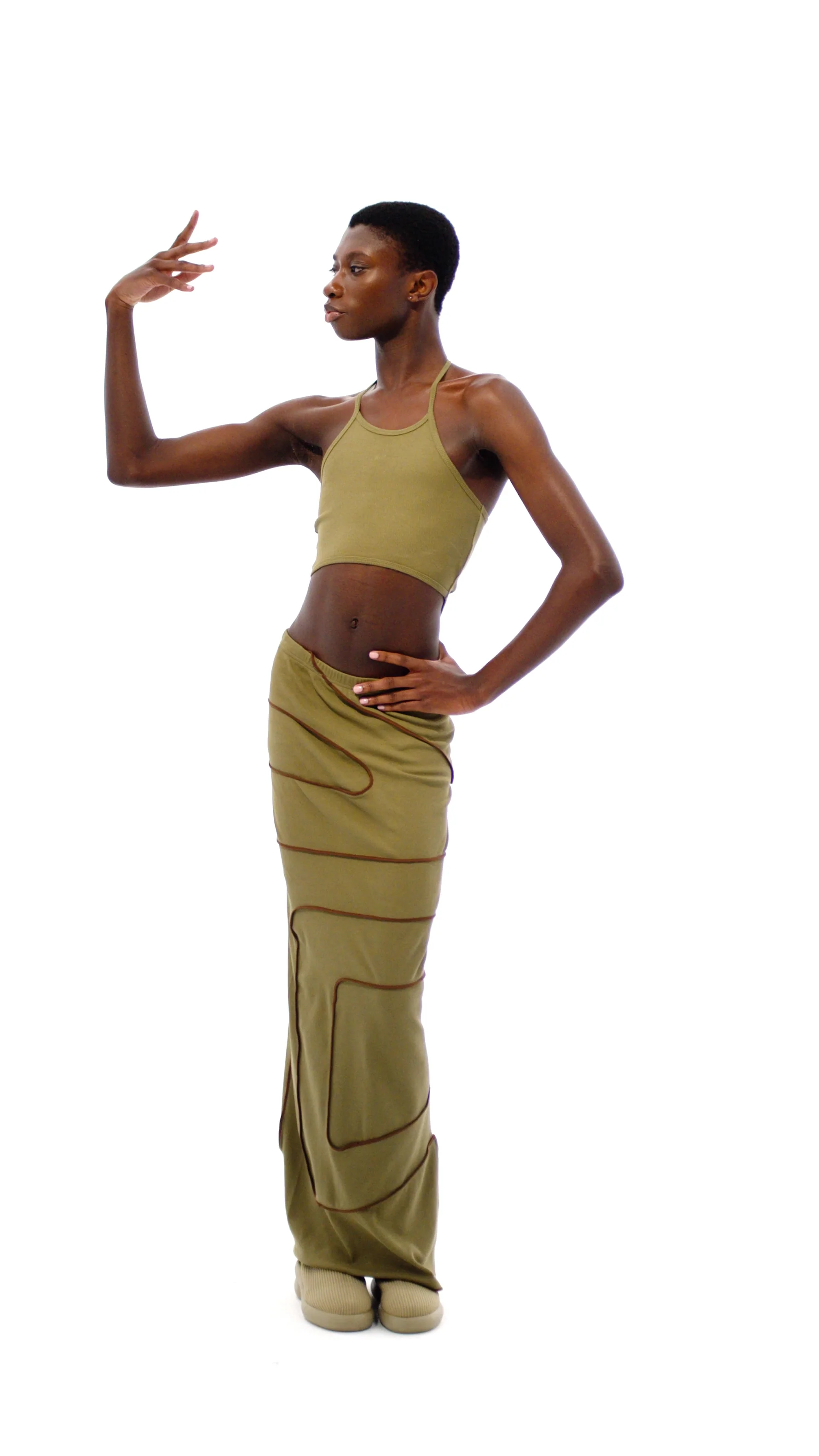 Logo Rib Maxi Skirt - Drab