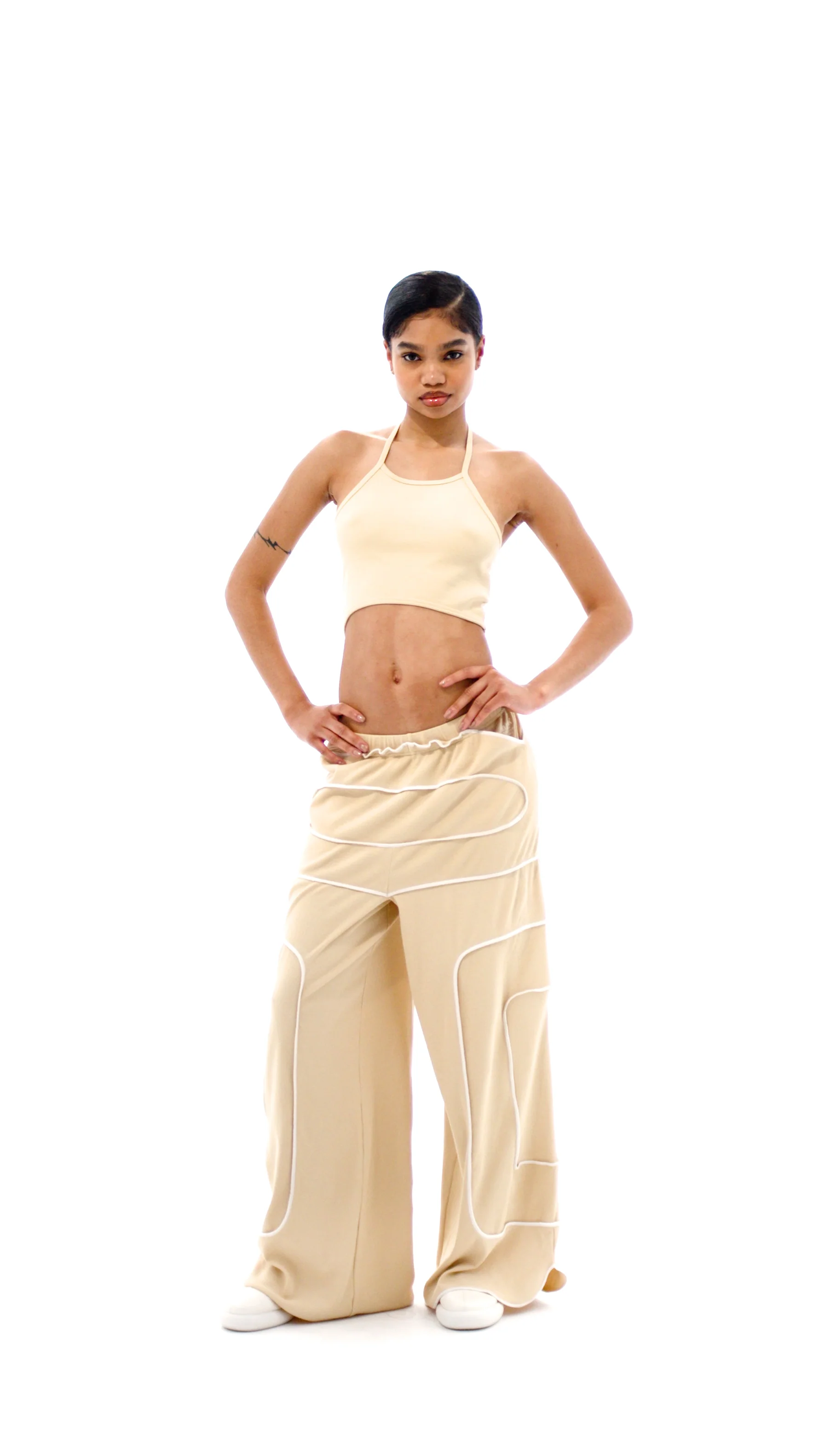 Logo Rib Pant - Cream