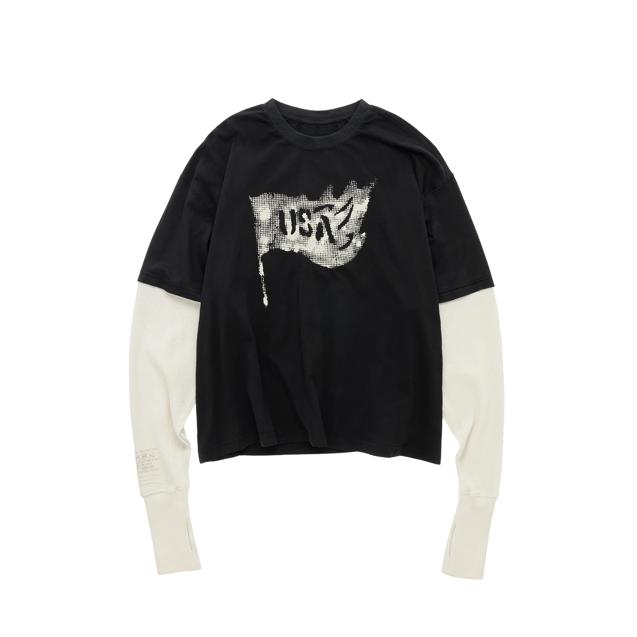 Burning Flag Long Sleeve Thermal T-shirt - Black/Cream